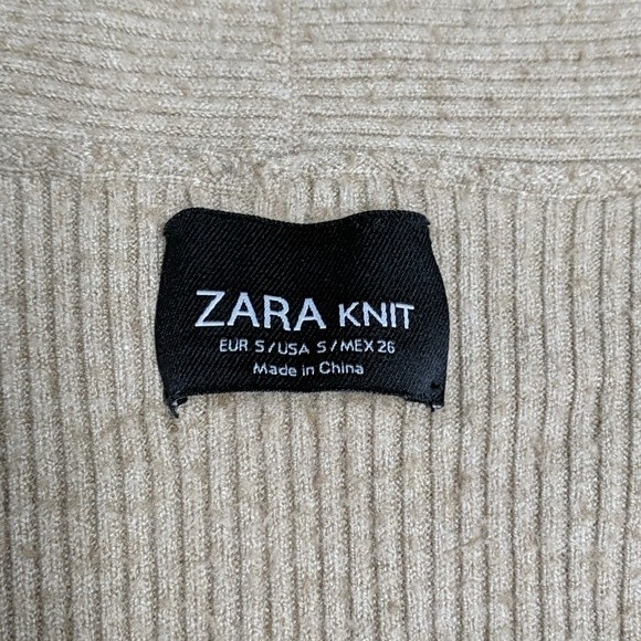 Zara Knit Woman Small Open Cardigan Ribbed Cuffs Top Beige S - Picture 4 of 8